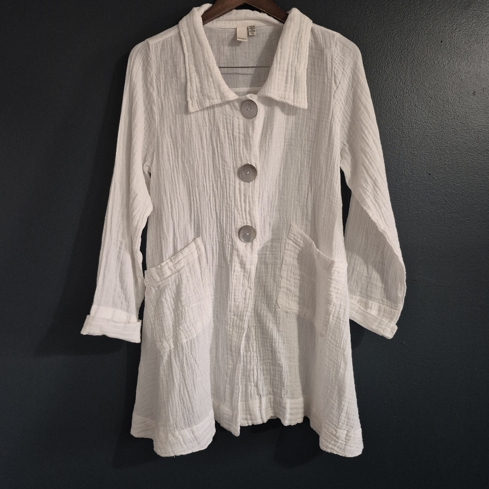 Shannon Passero White Cotton ALine Textured Top Tunic XS